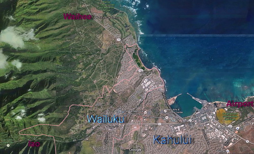 Central Maui Wailuku Waihee Map Map of Kahului Wailuku from Google
